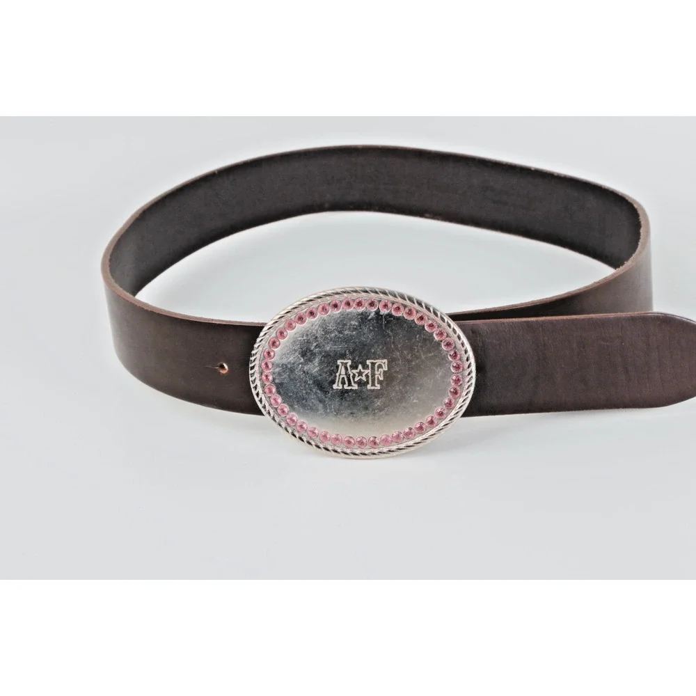 Abercrombie & Fitch Y2K Vintage Brown Leather Belt Pink Rhinestone Oval Buckle S